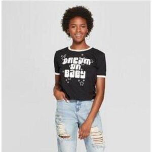 Women's Crop Top DREAM ON BABY Graphic Y2K Tee Black Large NWOT